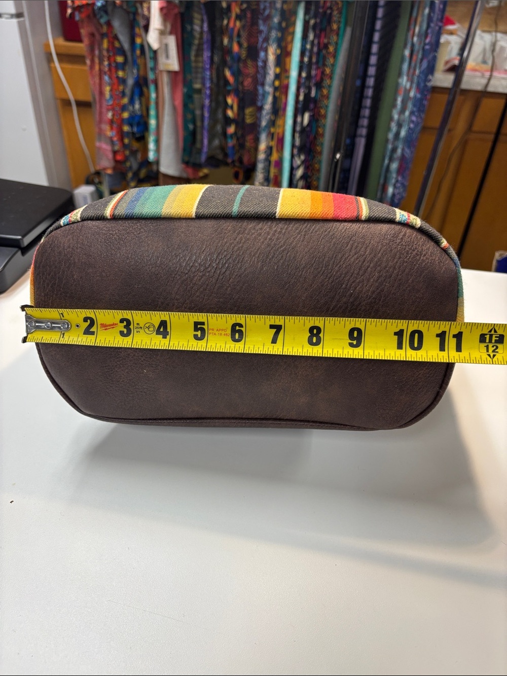 Multicolor Striped Canvas Concealed Carry Tote with Turquoise Accent - Picture 5 of 8